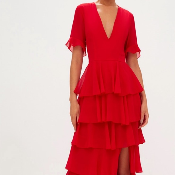 PrettyLittleThing Red Ruffle Dress NWT!! - Picture 2 of 5